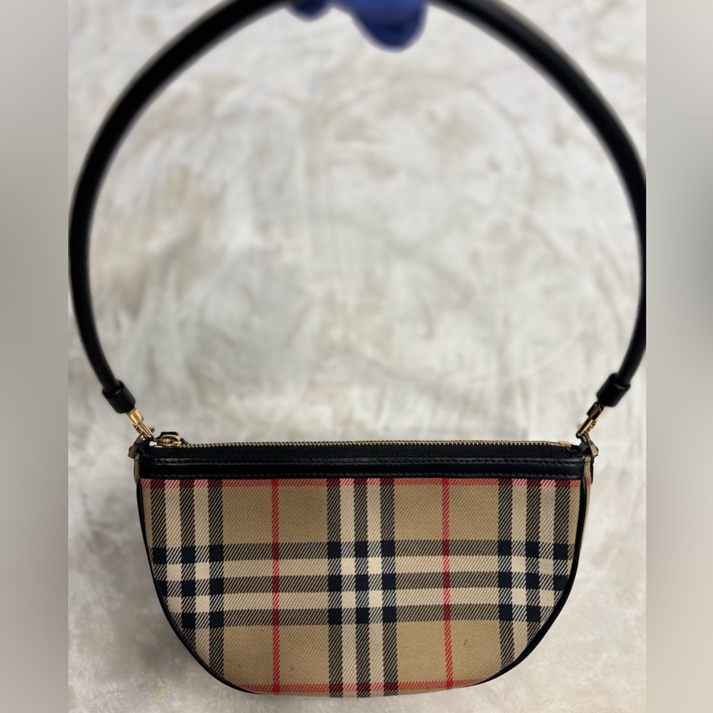 Burberry Leather-trimmed checked canvas shoulder bag